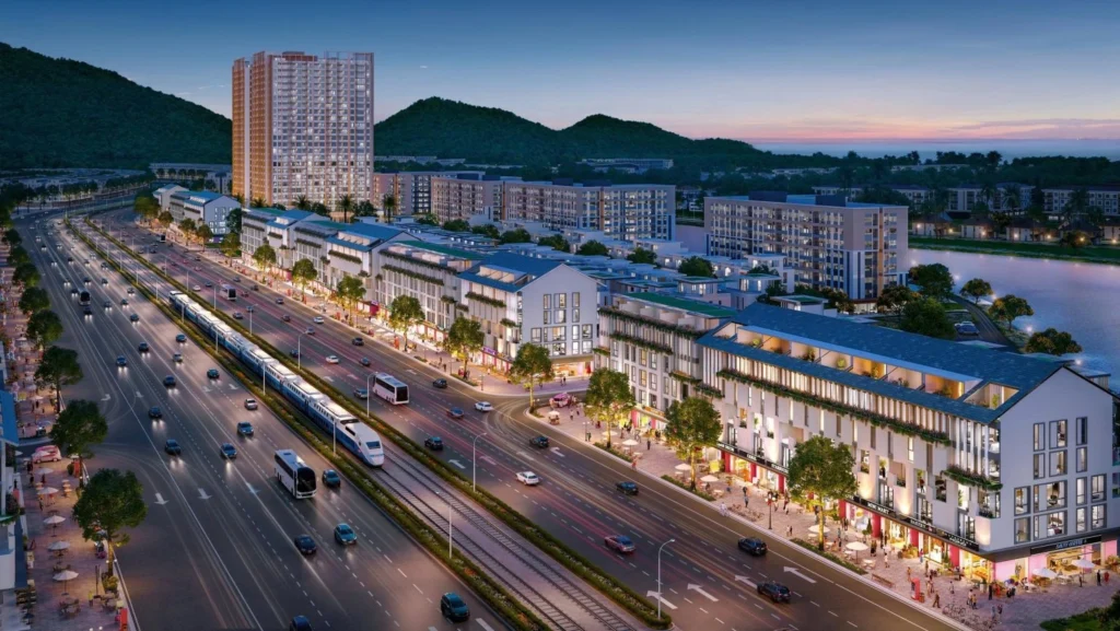 Phối cảnh shophouse The Infinity Phú Quốc trên trục thương mại trung tâm Nam đảo với tiềm năng khai thác kinh doanh và gia tăng giá trị dài hạn.